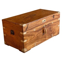 Antique Victorian Campaign Trunk Chest Teak Camphor Wood Royal Navy Interest, circa 1890