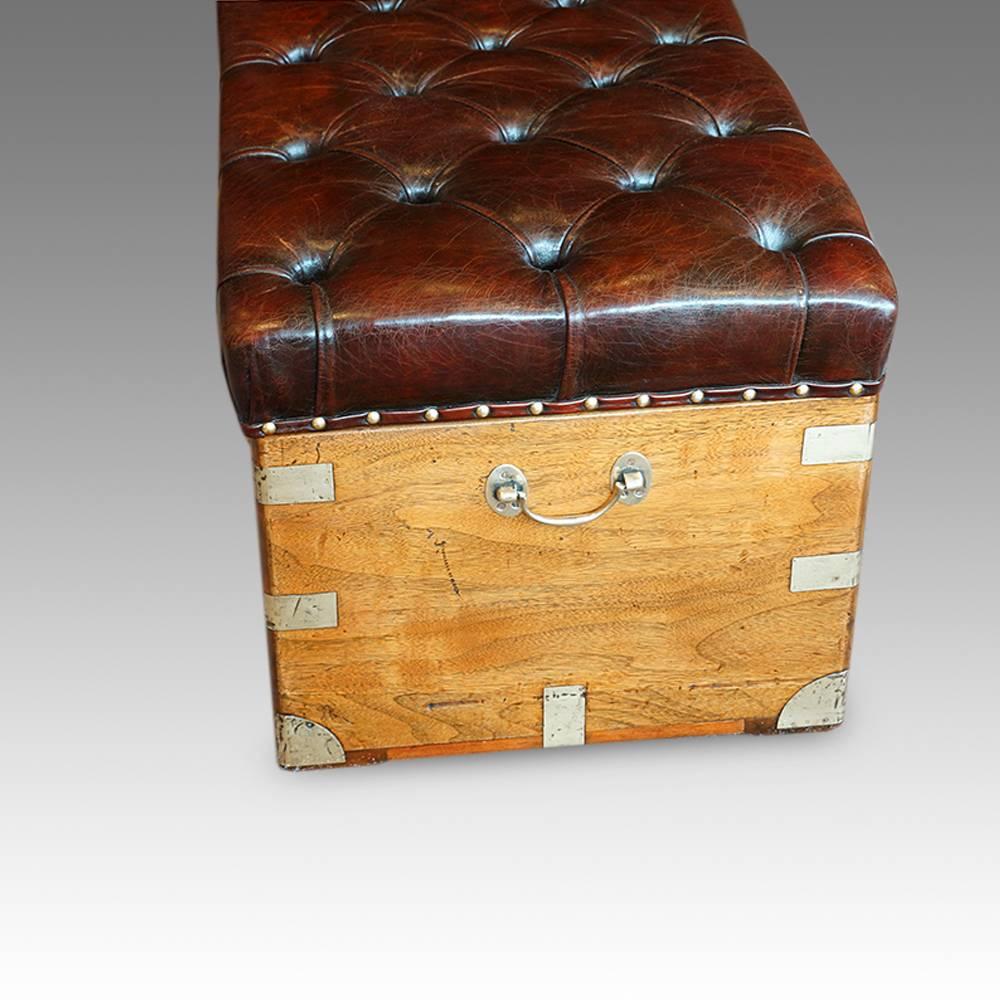 Indian Victorian Camphorwood and Leather Ottoman