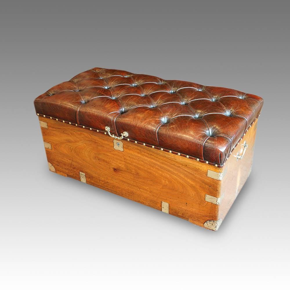 Victorian Camphorwood and Leather Ottoman 1