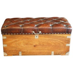 Antique Victorian Camphorwood and Leather Ottoman