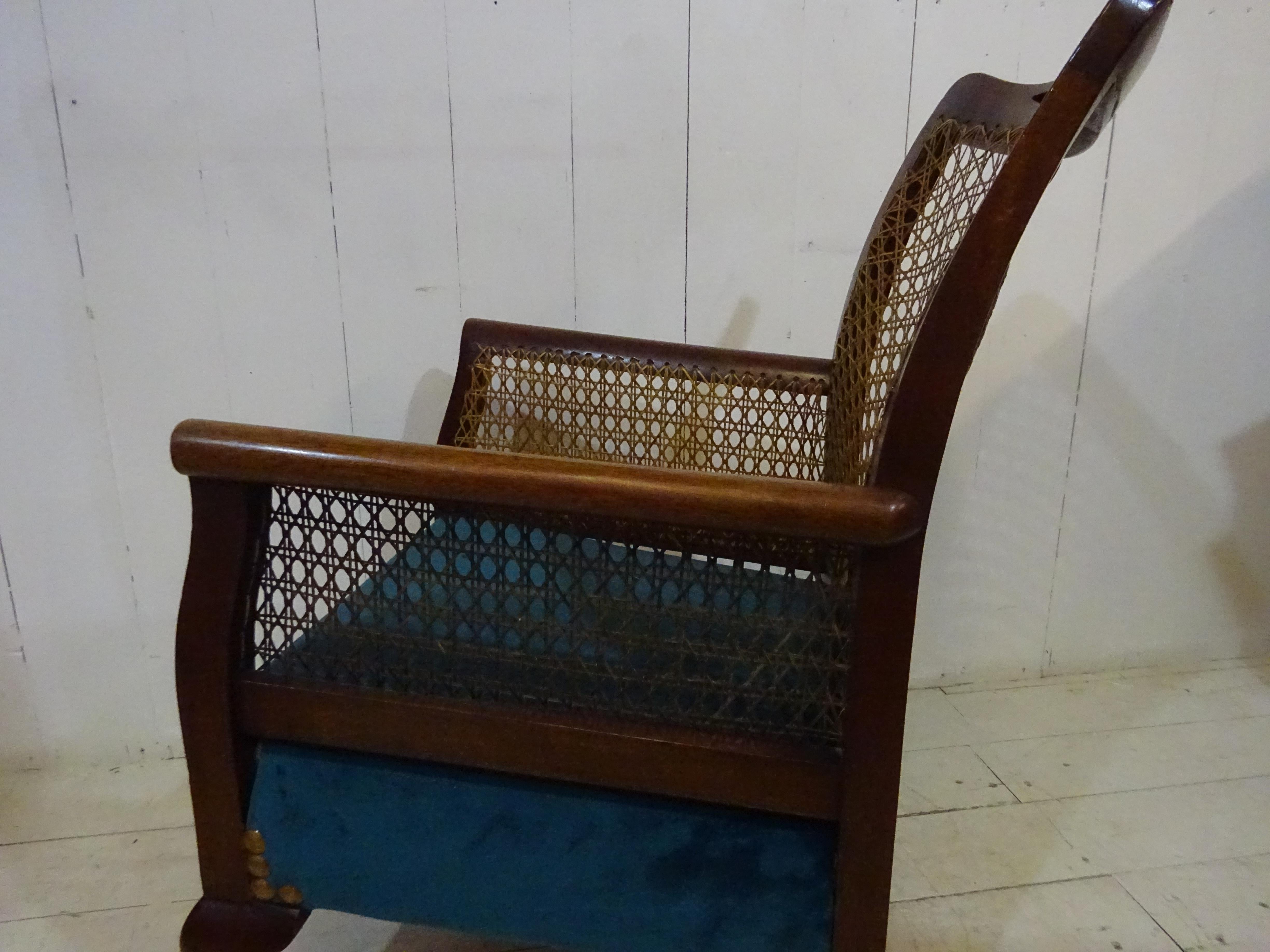 Abalone Victorian Cane Back Hall Chair with Velvet Seat