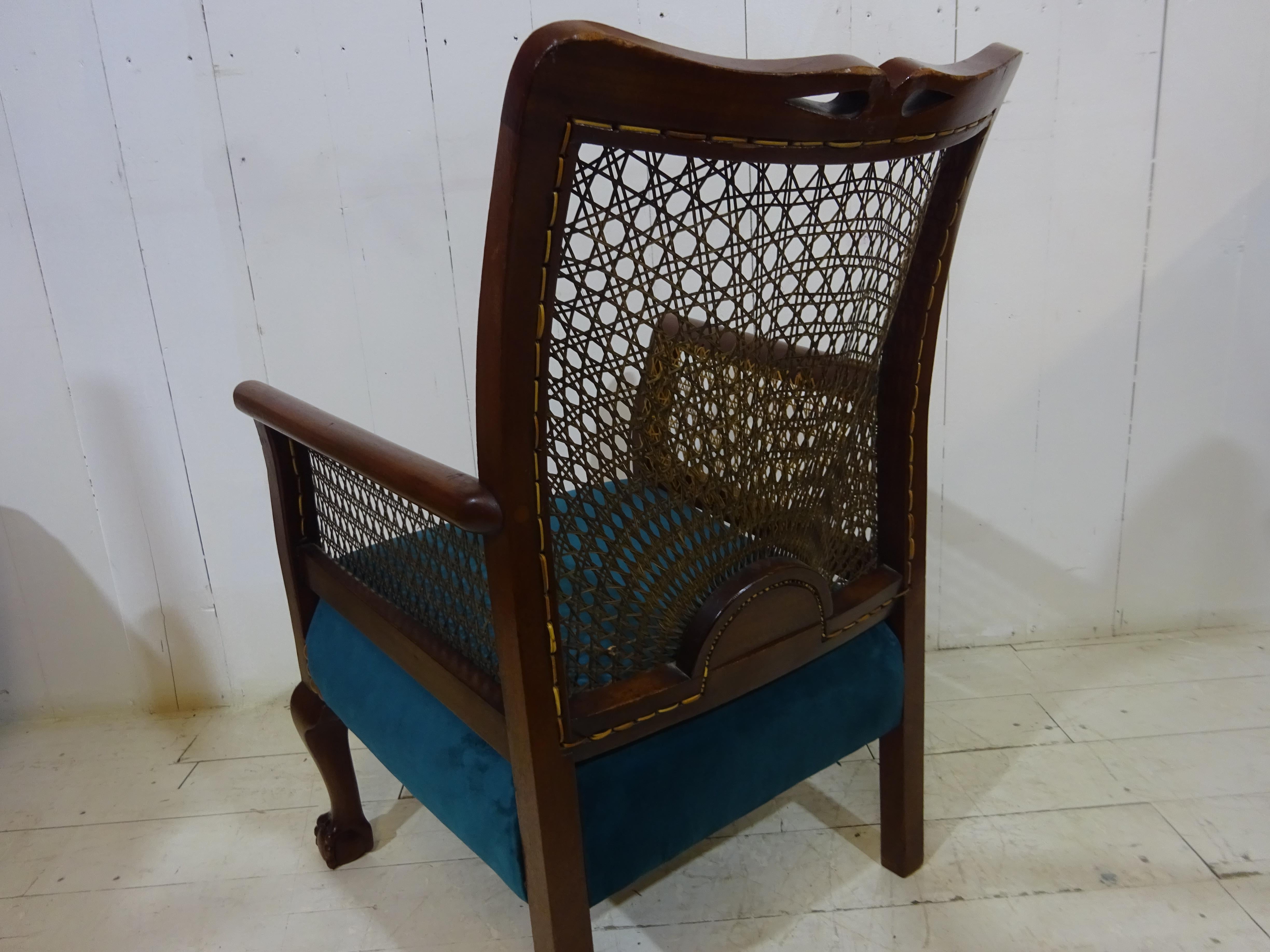 Victorian Cane Back Hall Chair with Velvet Seat 1