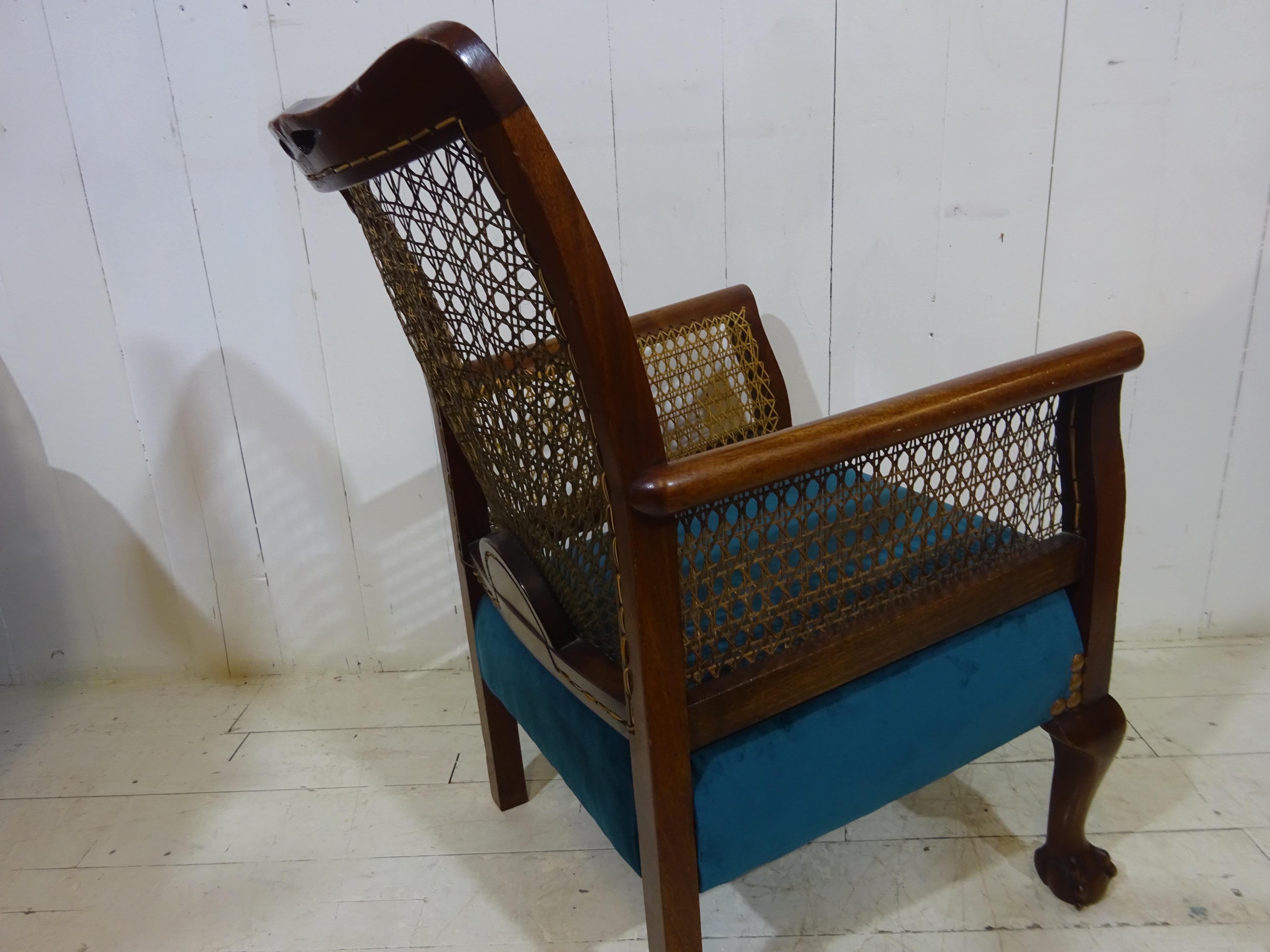 Victorian Cane Back Hall Chair with Velvet Seat 2