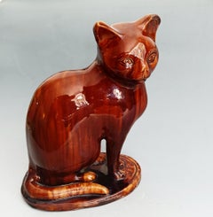Grande gatto seduto con smalto al melasso della Victorian Canney Hill Pottery