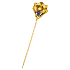 Victorian Carat Sapphire 14 Karat Gold Whimsical Tiger Stickpin