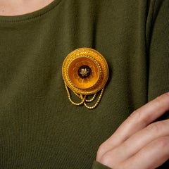 Victorian Carbuncle garnet diamond tassel locket 20k yellow gold brooch