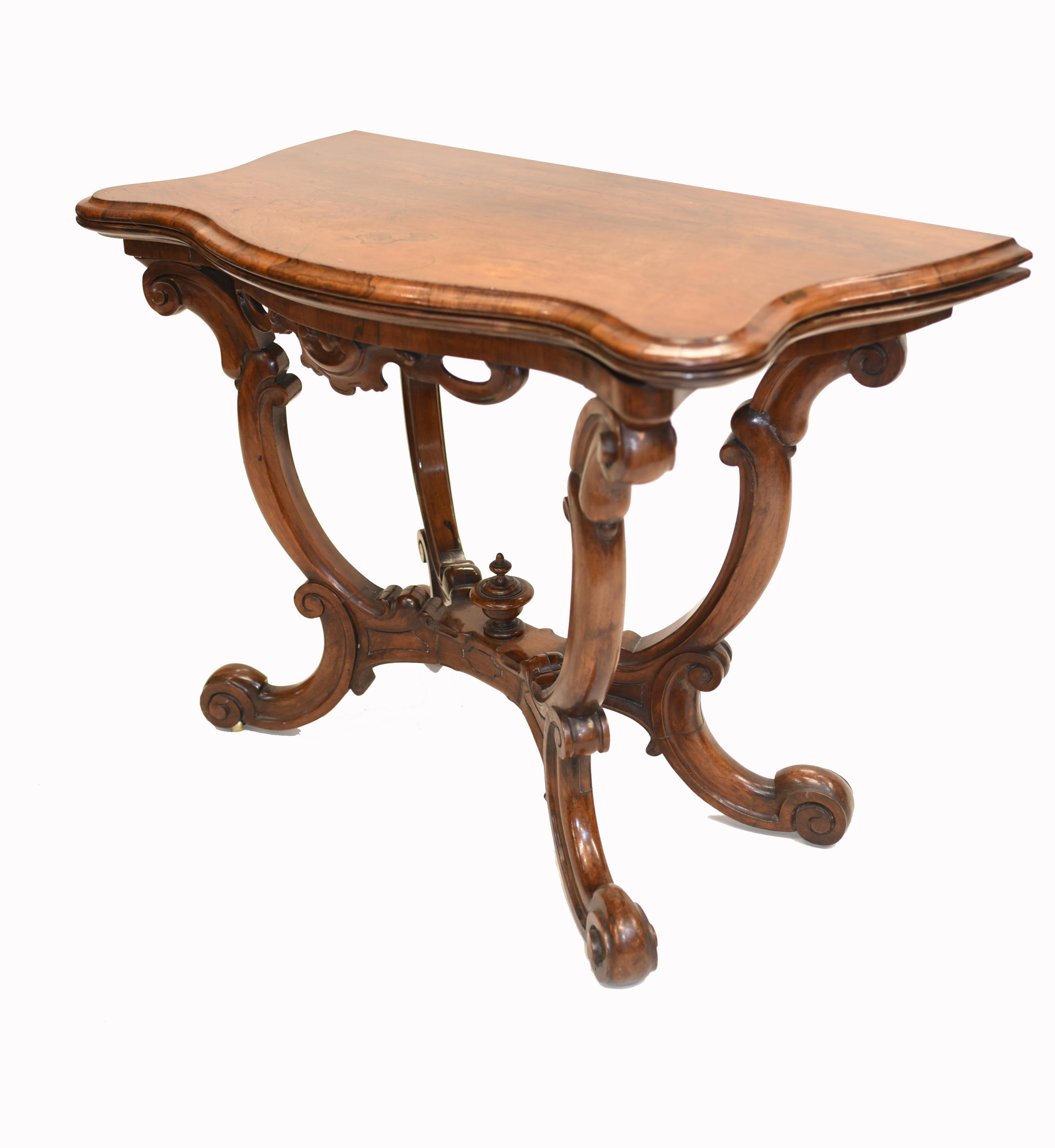 Walnut Victorian Card Table Antique Games Tables Rosewood 1880 For Sale