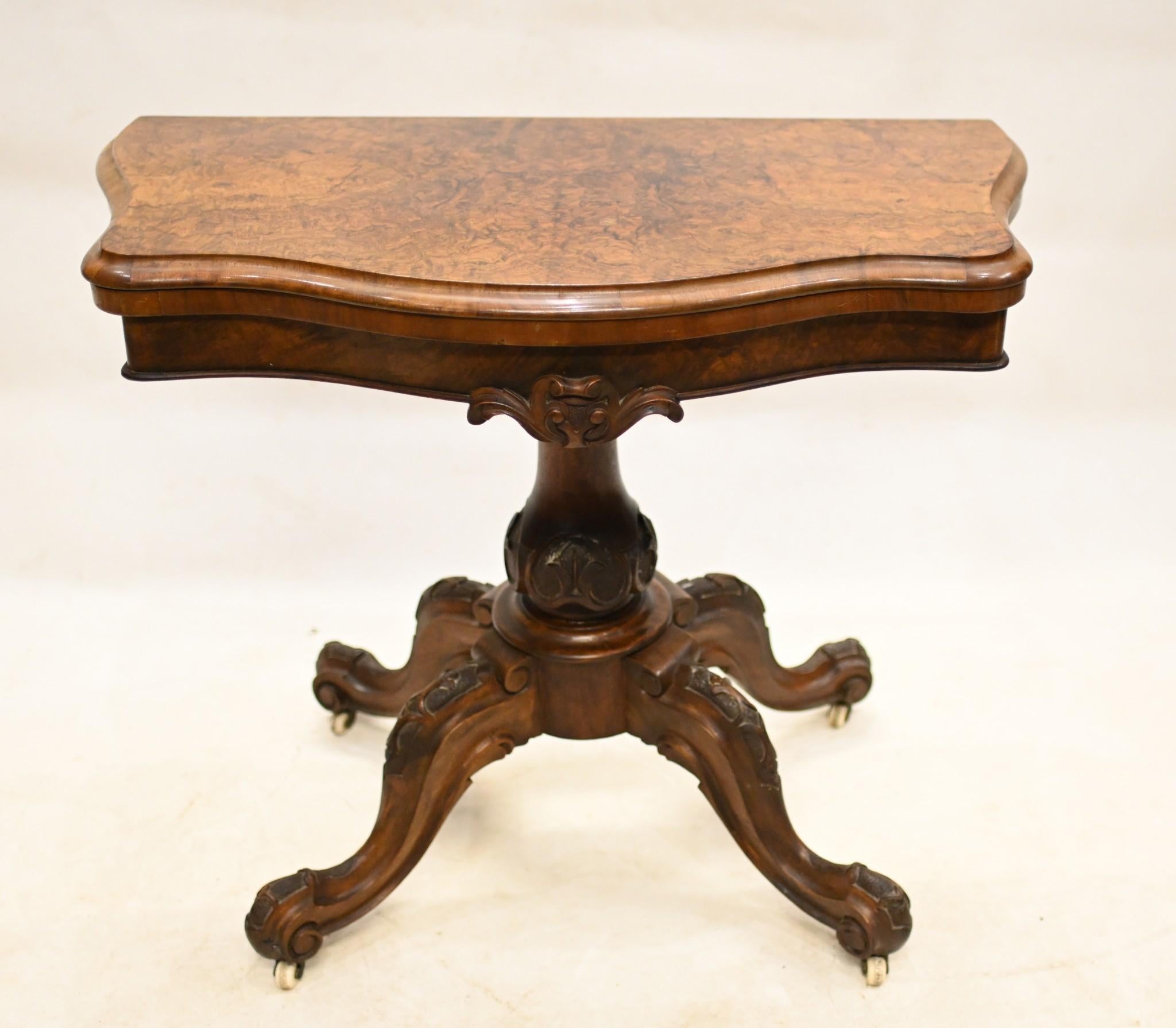 Victorian Card Table Burr Walnut Games 1880 For Sale 6