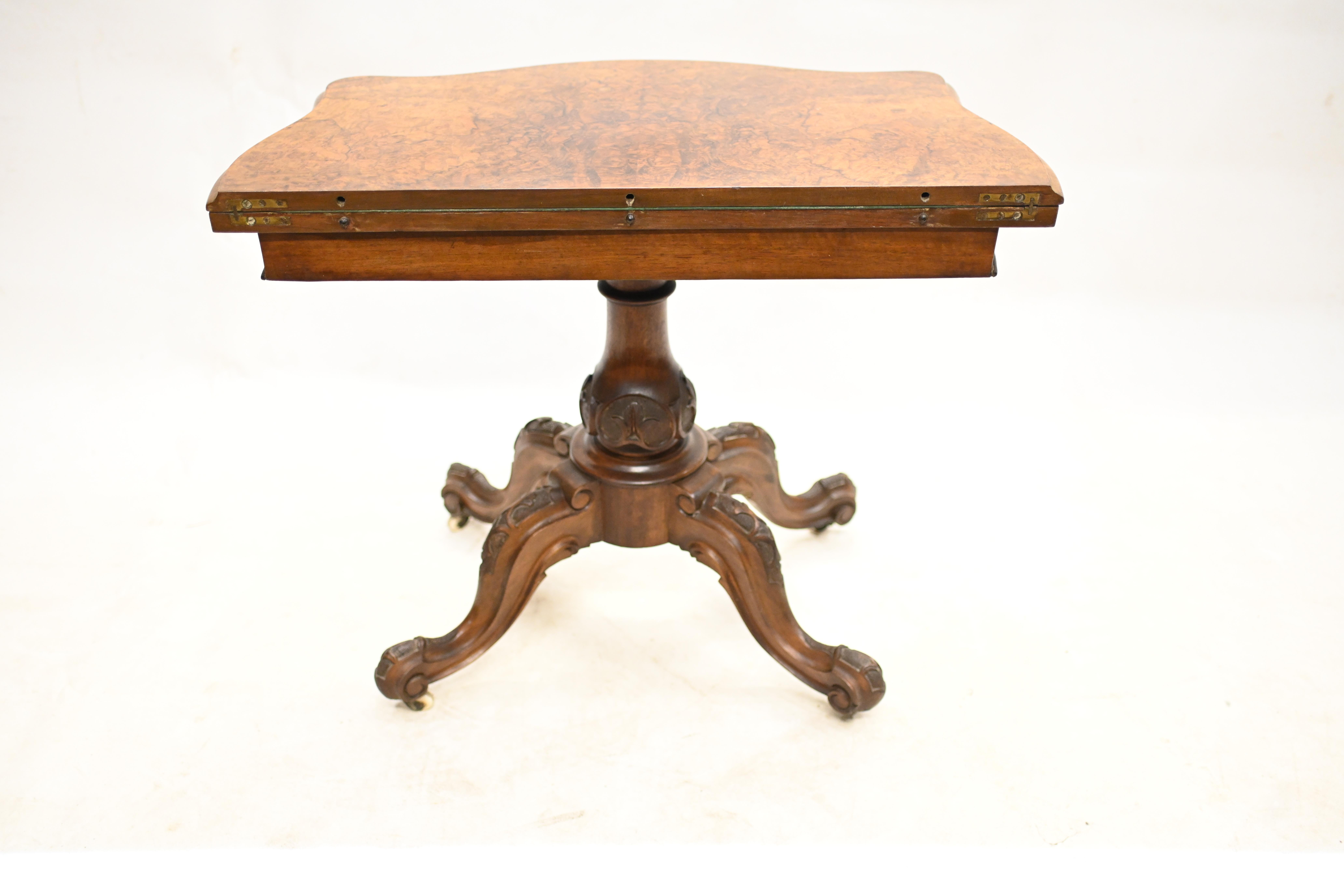 Victorian Card Table Burr Walnut Games 1880 For Sale 8
