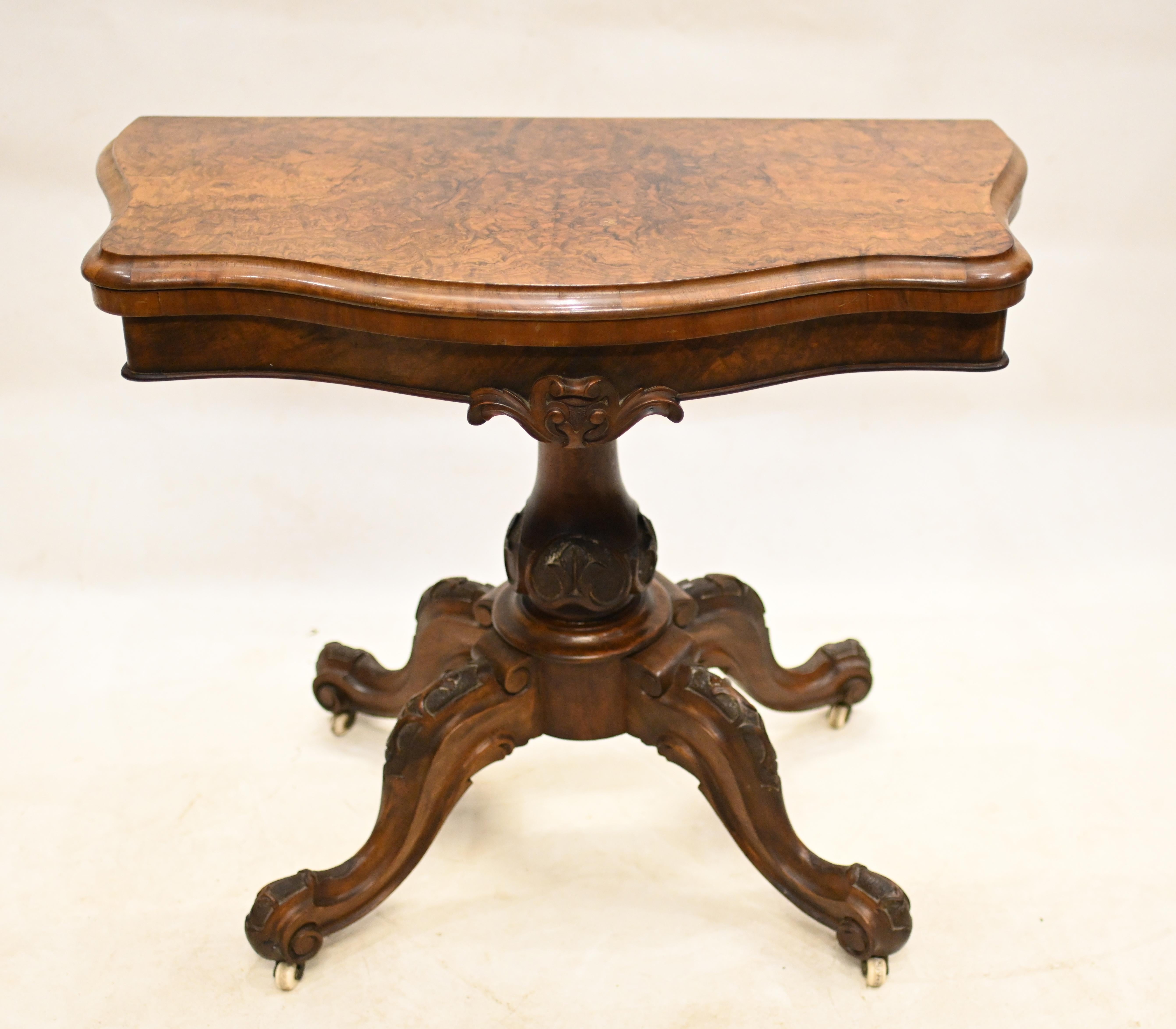 Victorian Card Table Burr Walnut Games 1880 In Good Condition For Sale In Potters Bar, GB