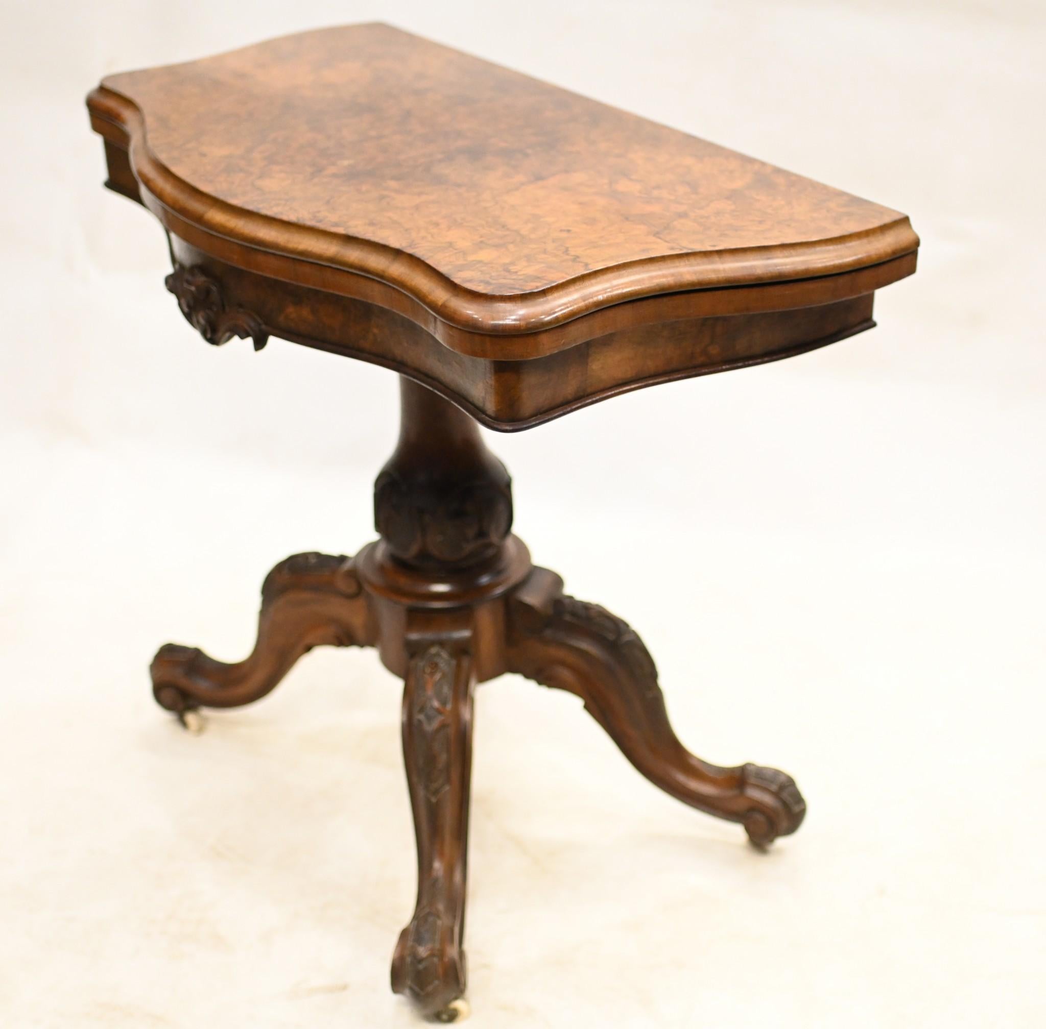 Victorian Card Table Burr Walnut Games 1880 For Sale 3