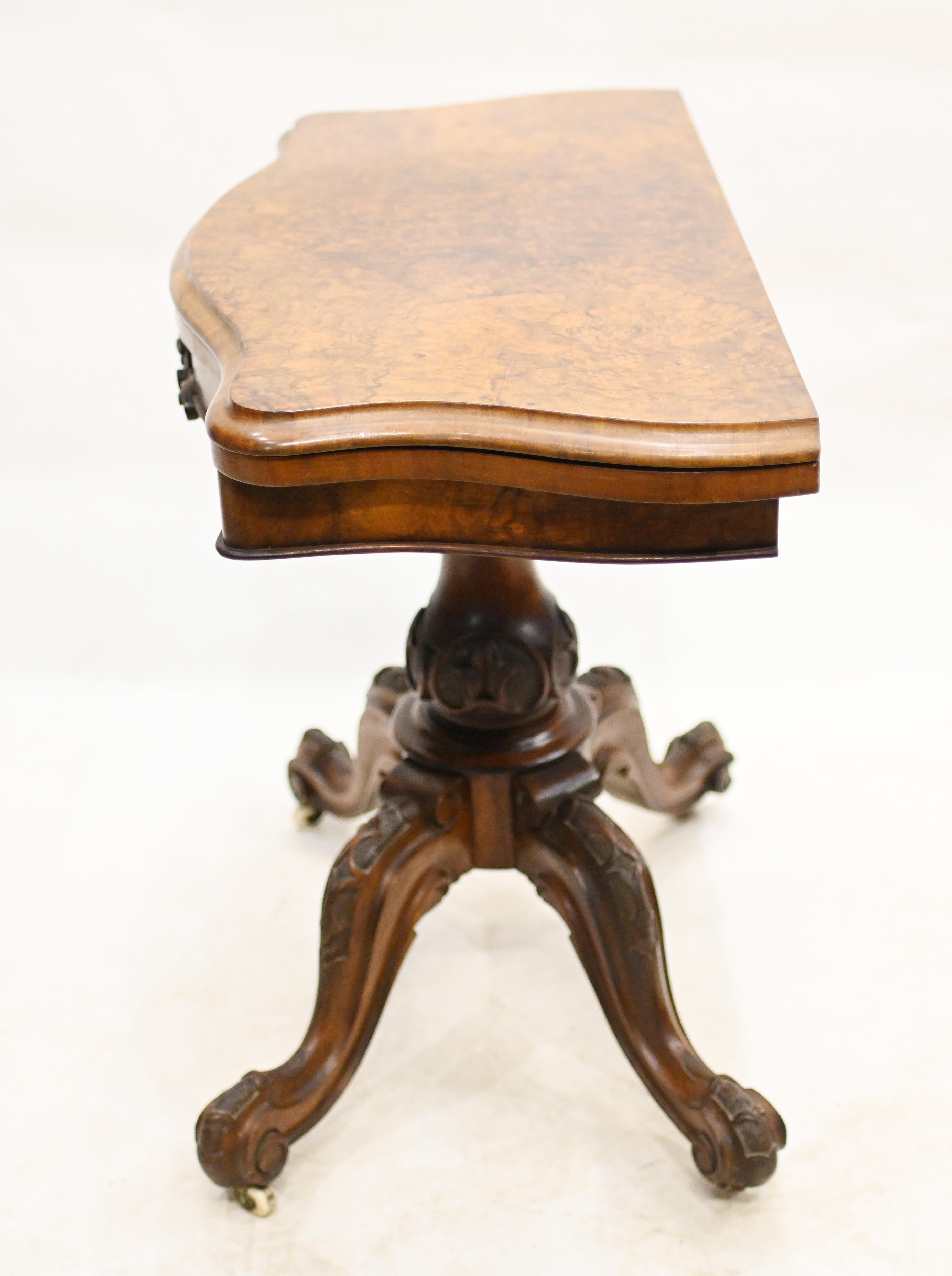 Victorian Card Table Burr Walnut Games 1880 For Sale 5