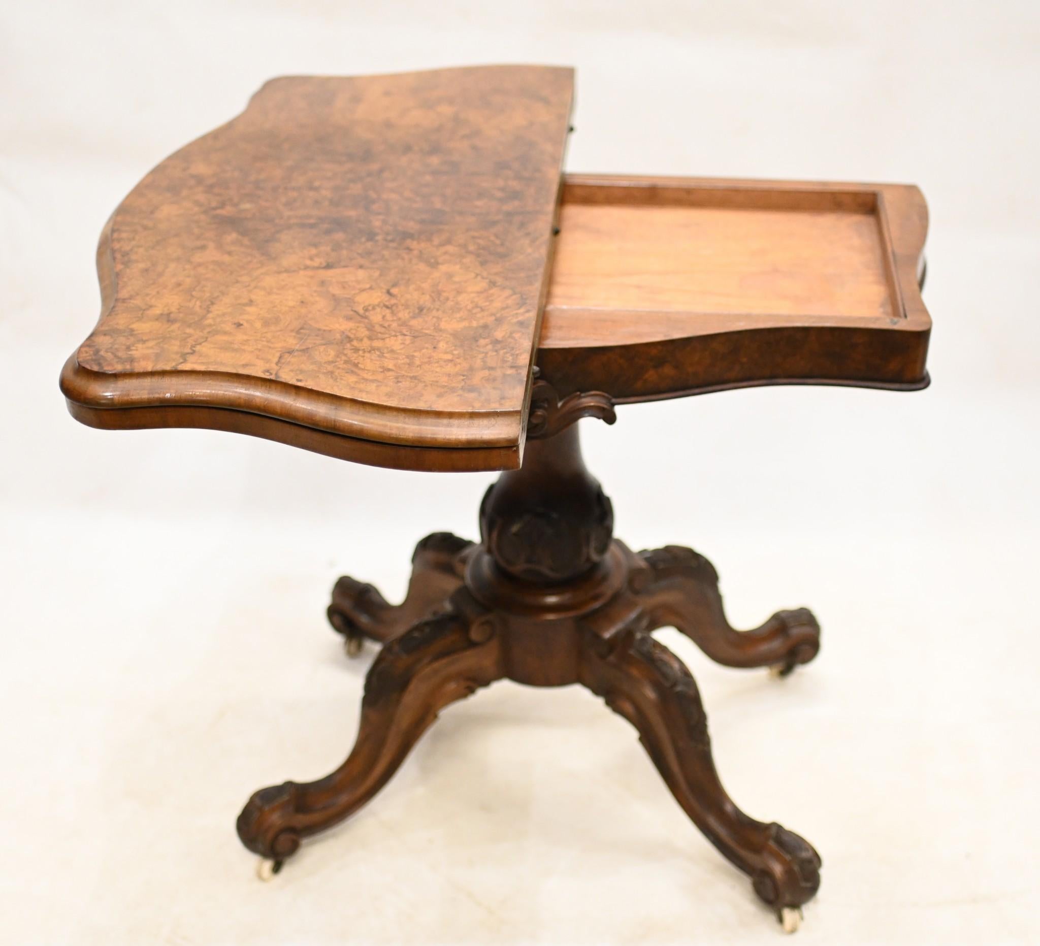 Victorian Card Table Burr Walnut Games 1880 For Sale 5