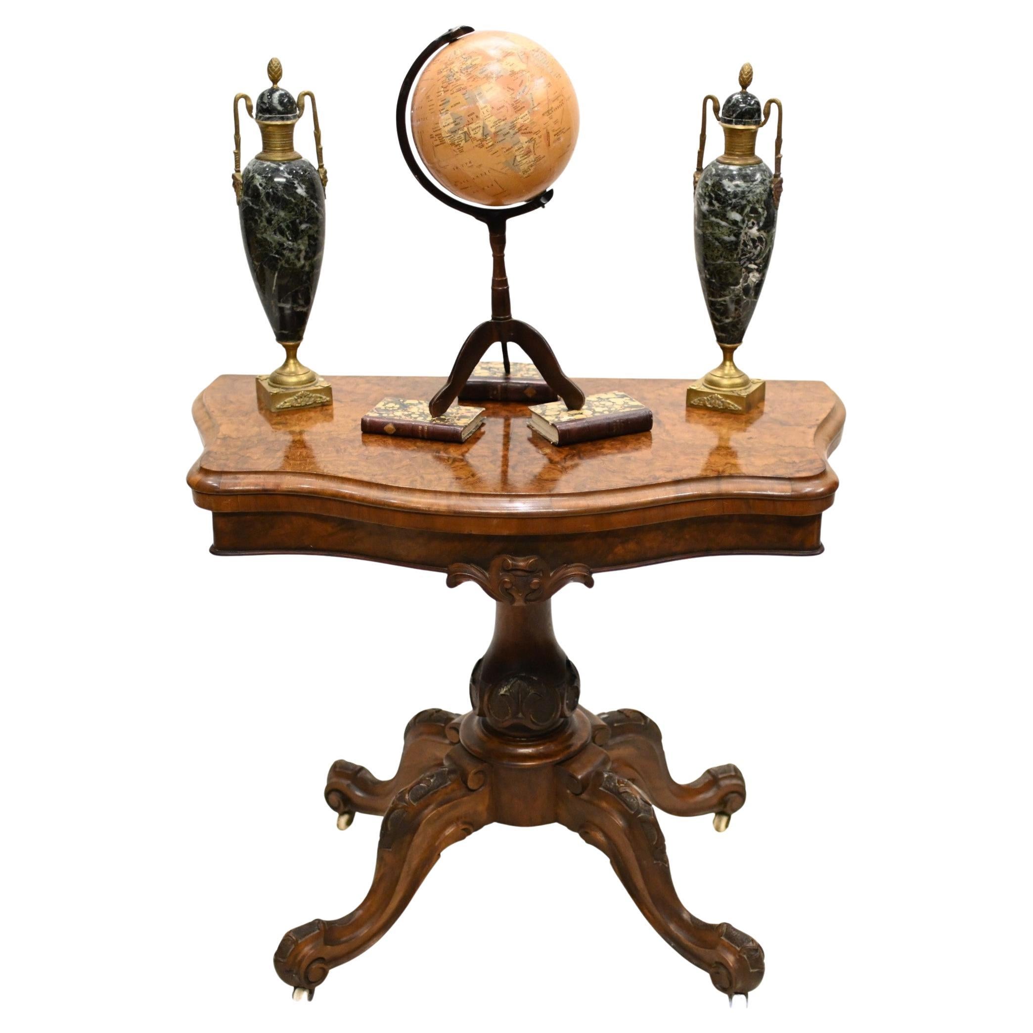 Victorian Card Table Burr Walnut Games 1880 For Sale