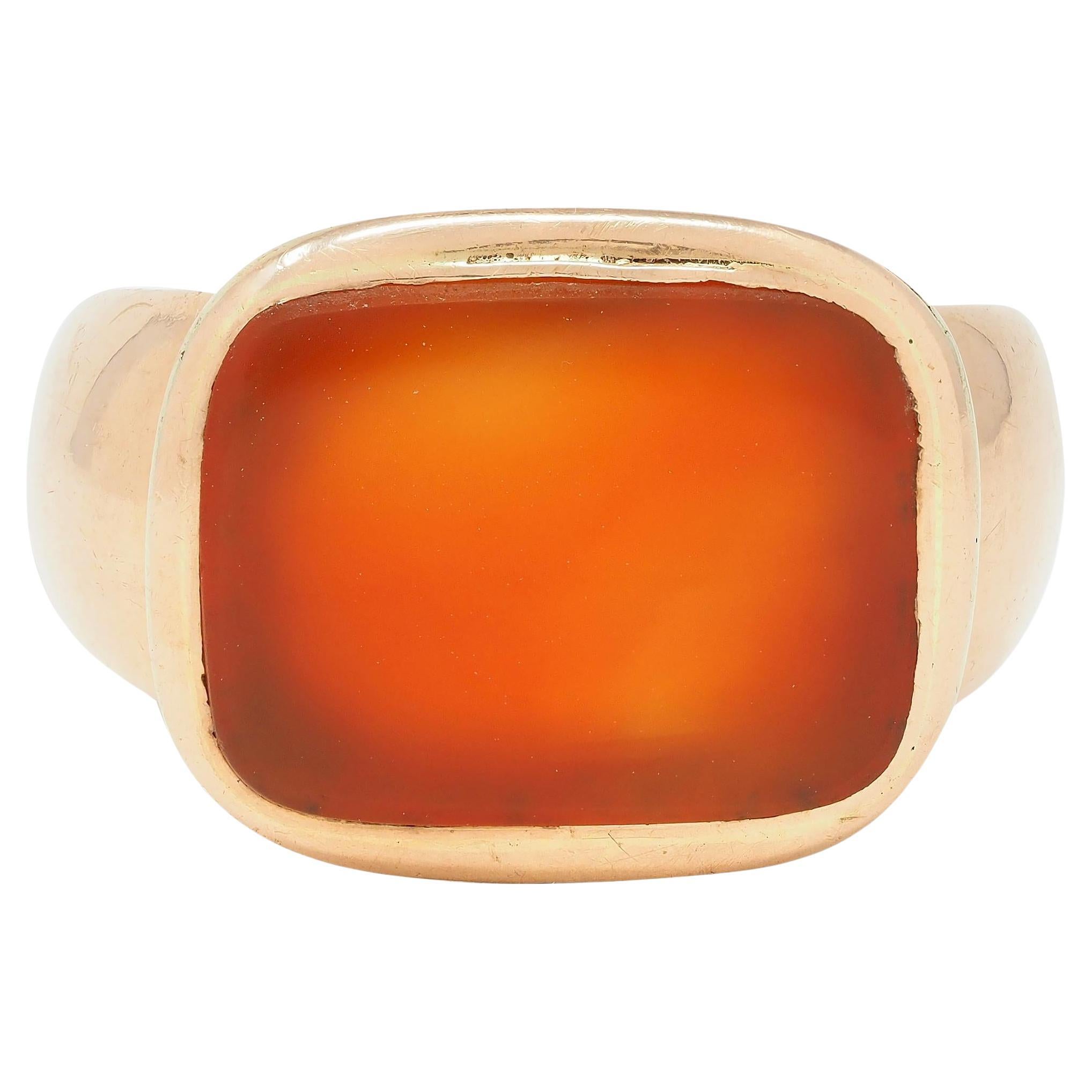 Victorian Carnelian 14 Karat Rose Gold Antique Unisex Signet Ring