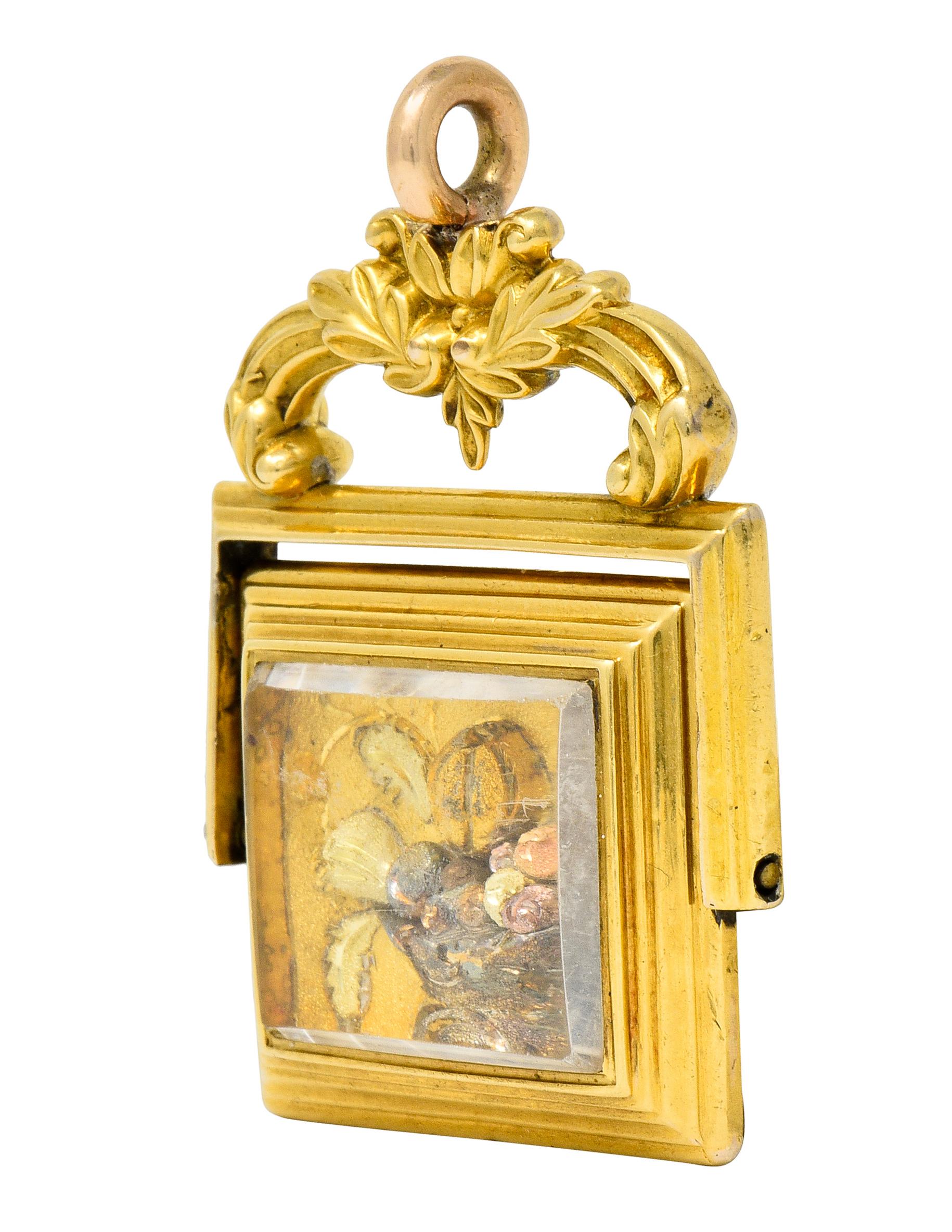 Women's or Men's Victorian Carnelian 14 Karat Tri-Color Gold Bountiful Still Life Pendant Fob