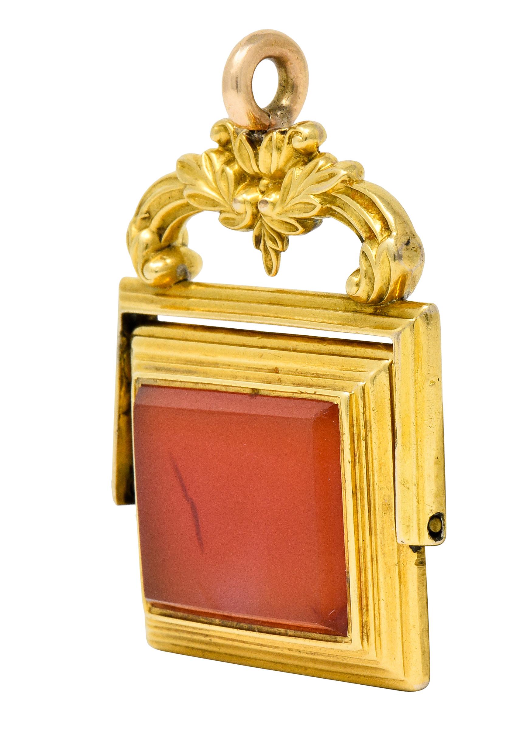 Victorian Carnelian 14 Karat Tri-Color Gold Bountiful Still Life Pendant Fob 1
