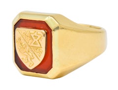 Victorian Carnelian 18 Karat Gold Signet Shield Crest Unisex Ring