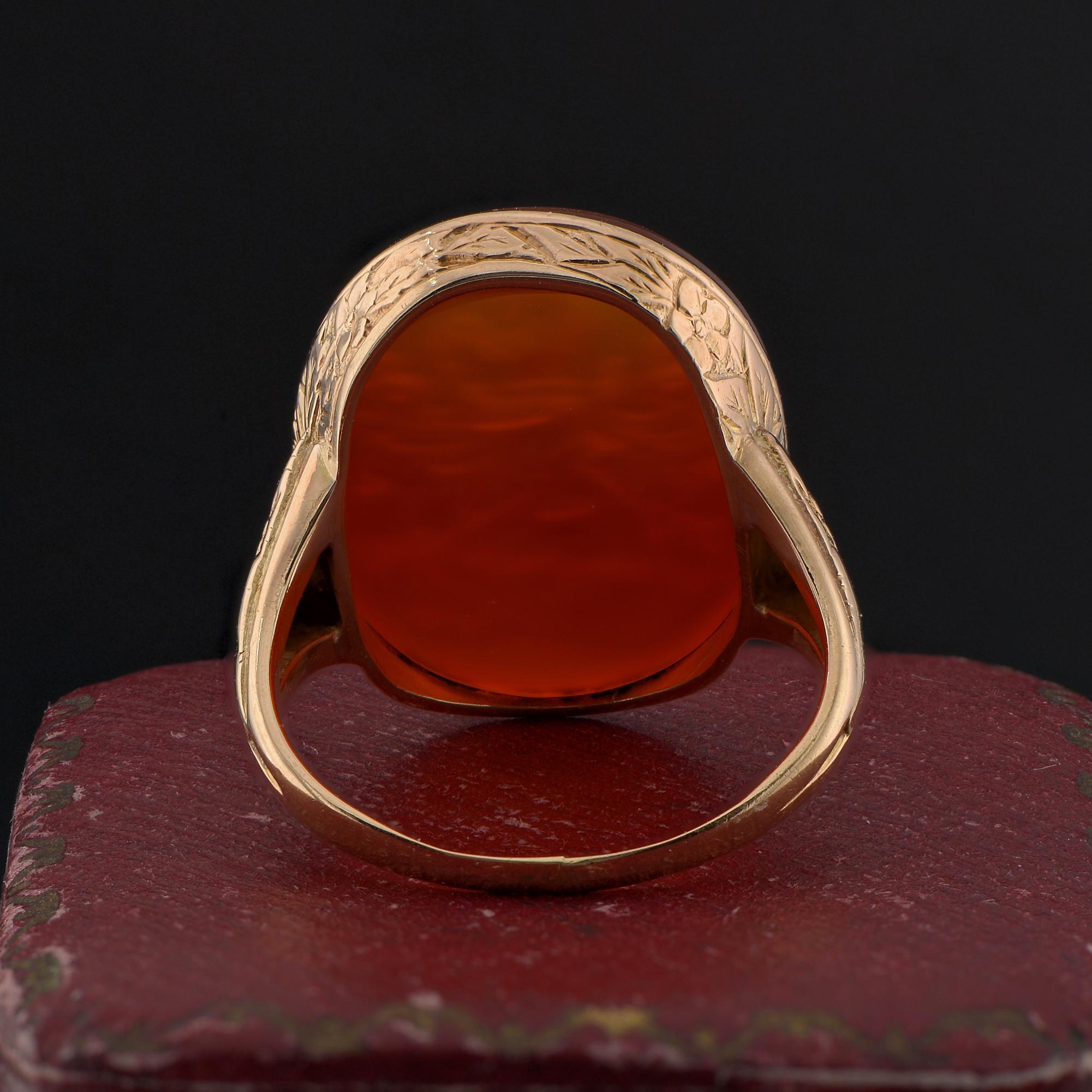 Victorian Carnelian Armorial Signet Ring 14 KT gold For Sale 3