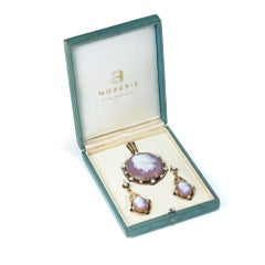 Victorian Carnelian Cameo Pendant and Earrings Suite in 18kt Gold