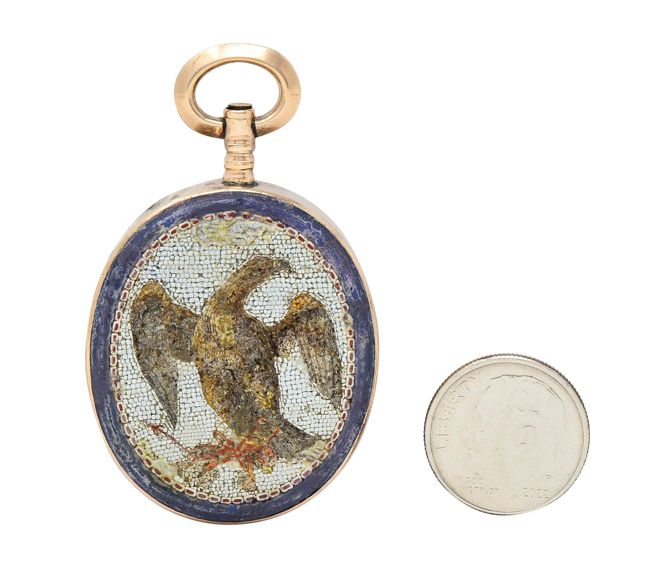 Victorian Carnelian Enamel Micro-Mosaic 14 Karat Gold Intaglio Eagle Pendant For Sale 8