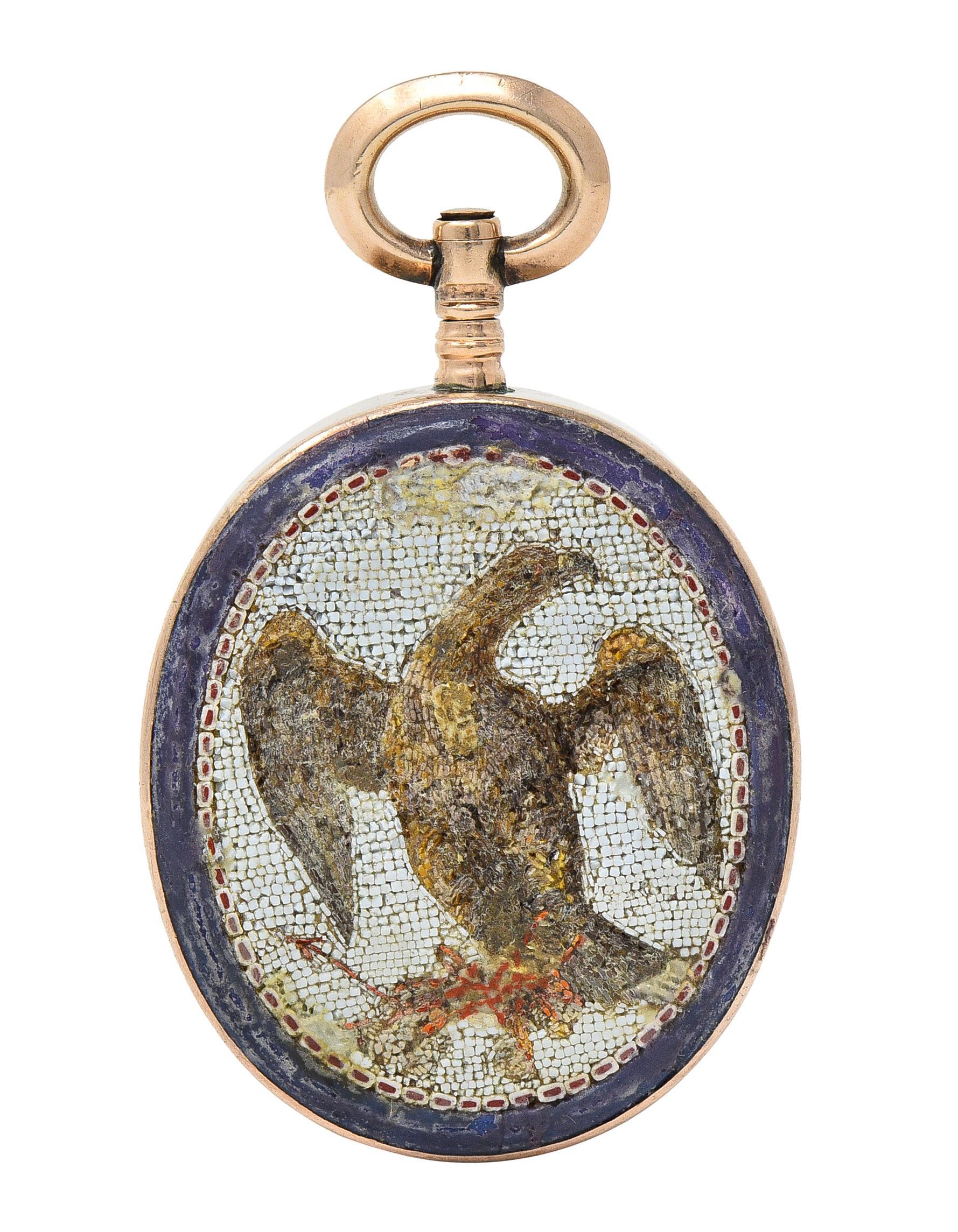 Victorian Carnelian Enamel Micro-Mosaic 14 Karat Gold Intaglio Eagle Pendant For Sale 2