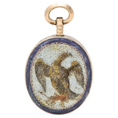 Antique Victorian Carnelian Enamel Micro-Mosaic 14 Karat Gold Intaglio Eagle Pendant
