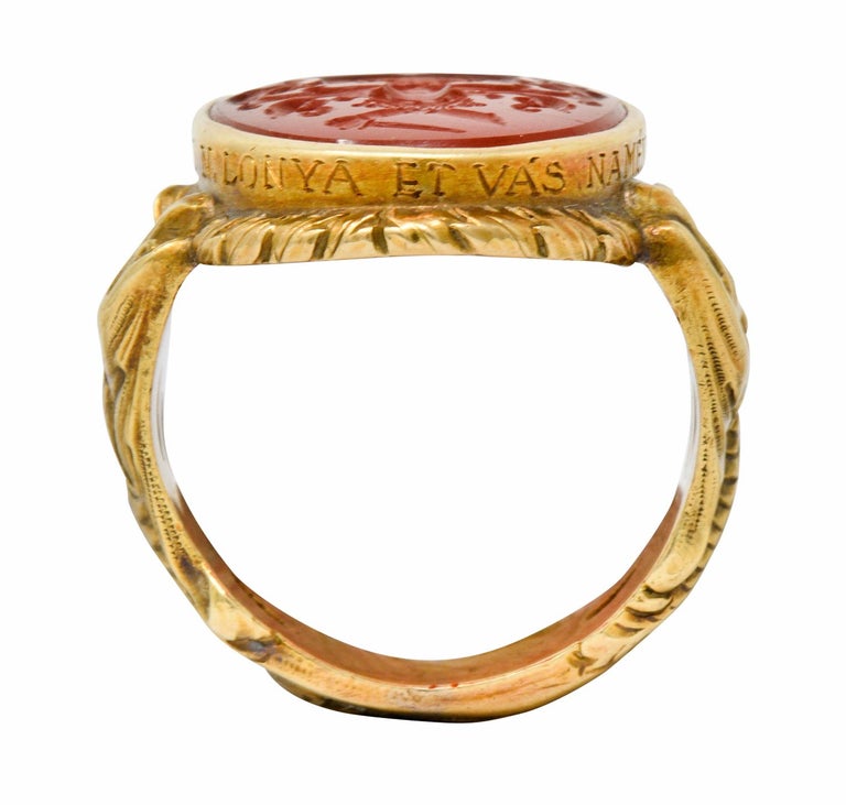 Victorian Carnelian Intaglio 14 Karat Gold Heraldry Men's Dragon Signet ...