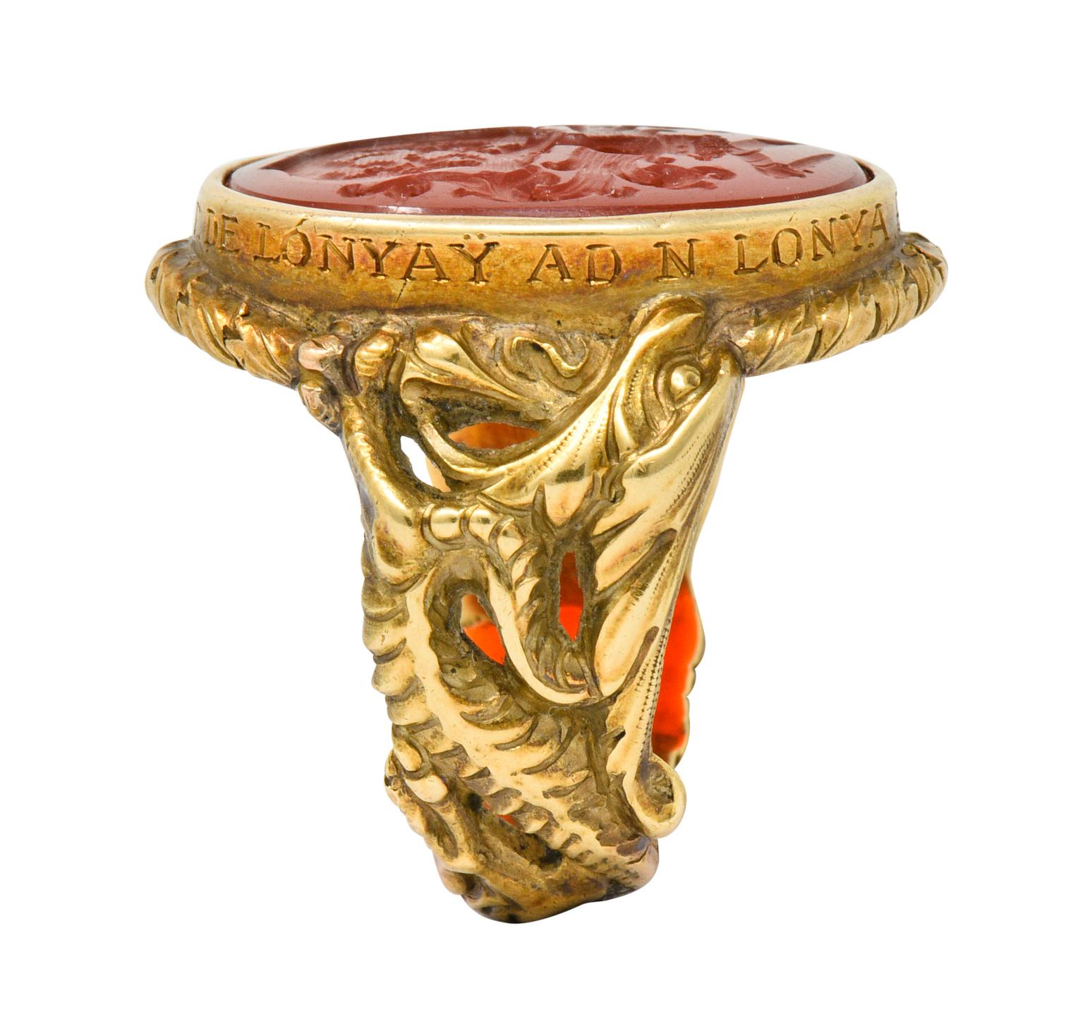 Victorian Carnelian Intaglio 14 Karat Gold Heraldry Men's Dragon Signet Ring 4