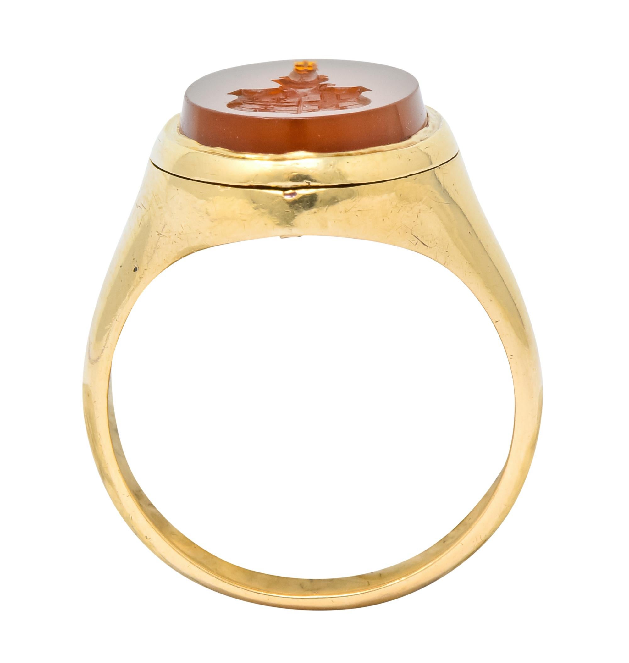 Victorian Carnelian Intaglio 14 Karat Gold Unisex Locket Ring 4