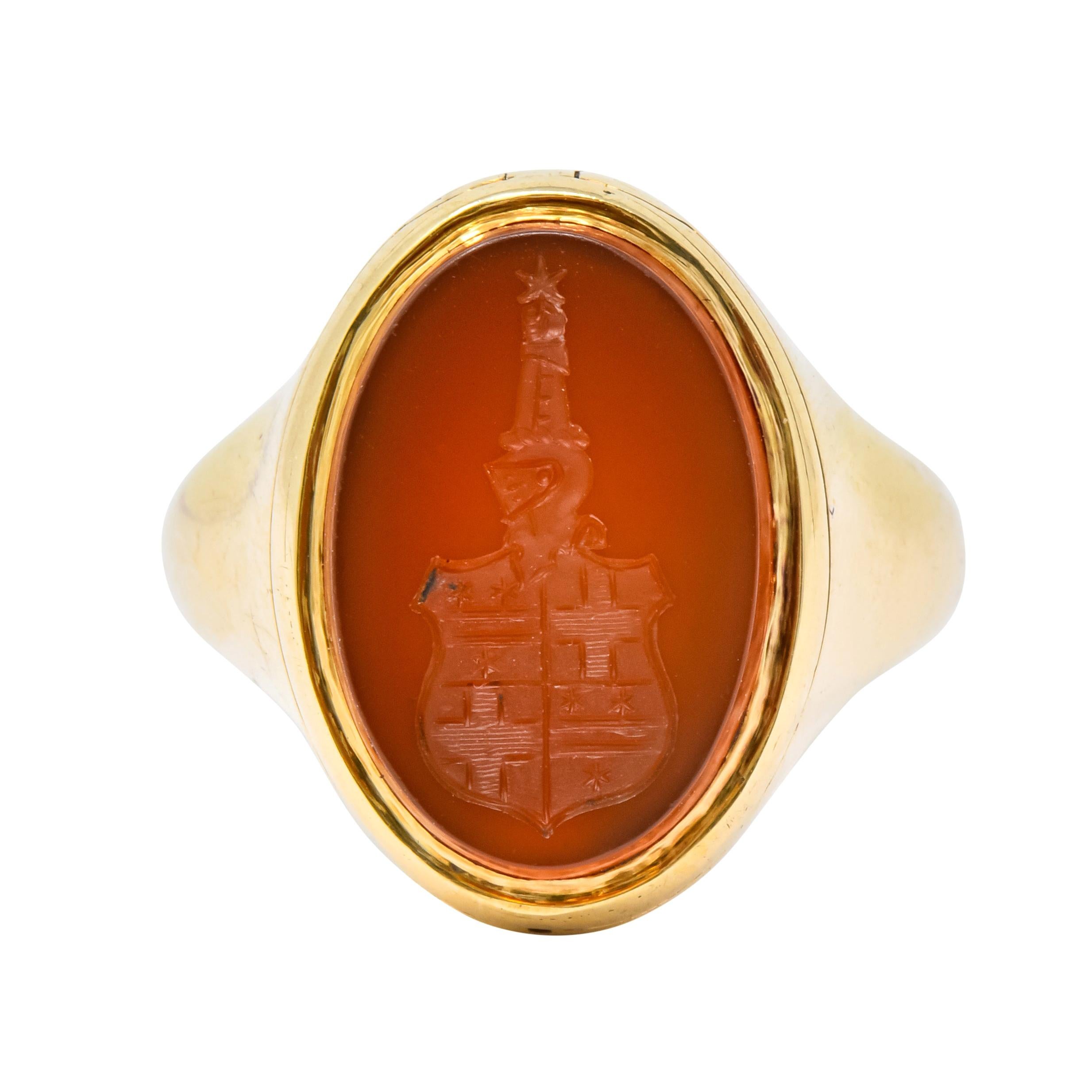Victorian Carnelian Intaglio 14 Karat Gold Unisex Locket Ring