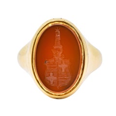 Antique Victorian Carnelian Intaglio 14 Karat Gold Unisex Locket Ring