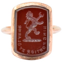 Victorian Carnelian Intaglio 14 Karat Rose Gold Martin Heraldry Ring