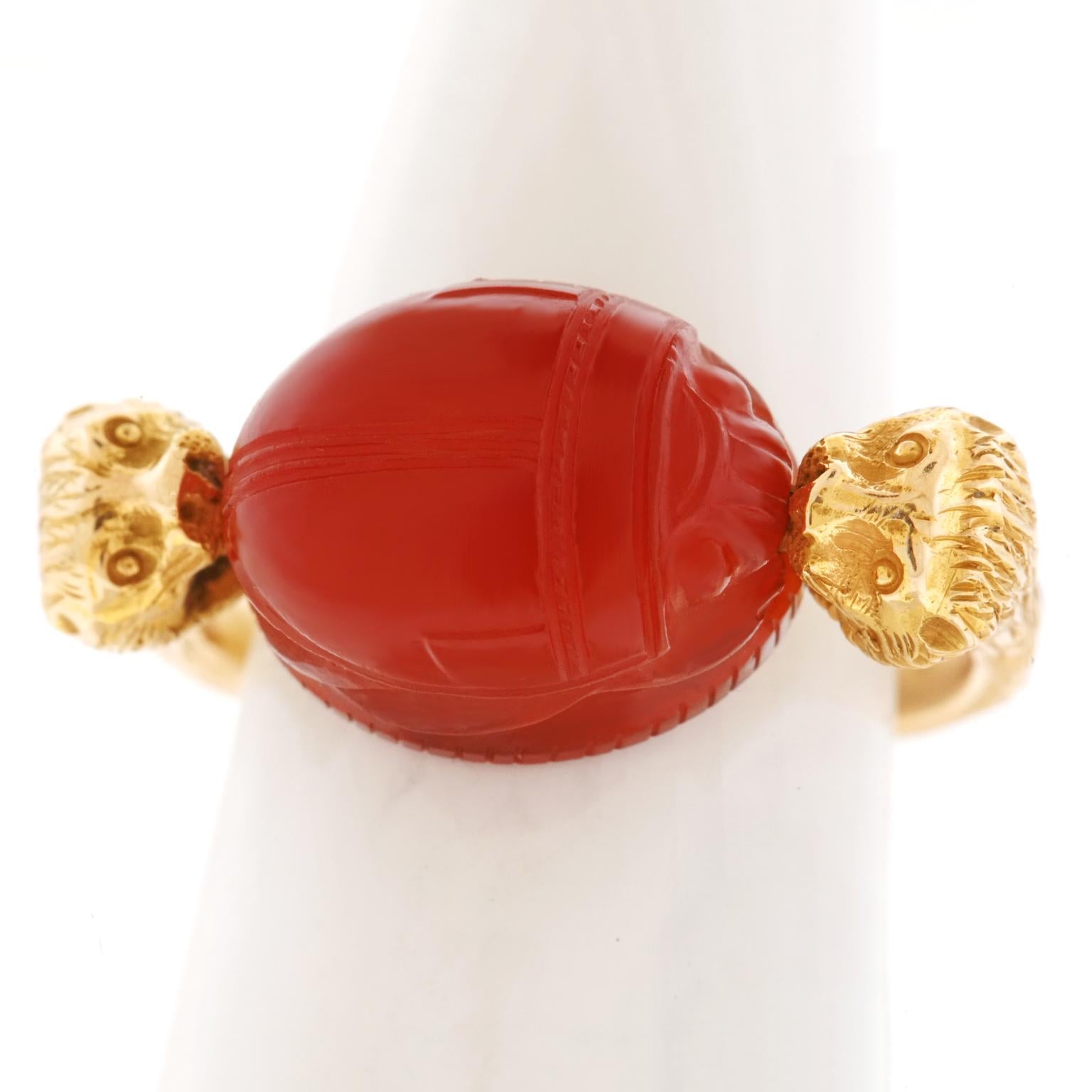Victorian Carnelian Scarab Seal Ring 18 Karat, circa 1880s In Excellent Condition In Litchfield, CT