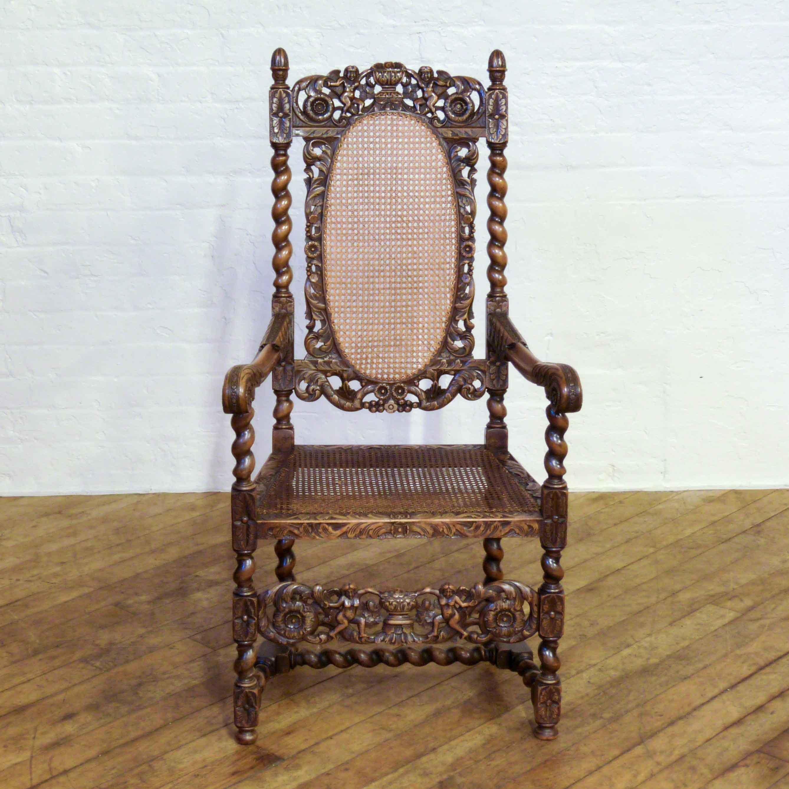 Polished Victorian Carolean Style Armchair