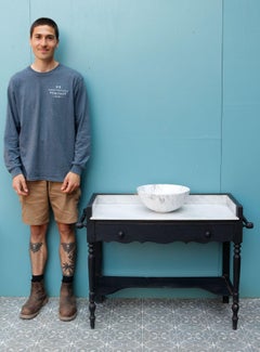 Victorian Carrara Marble Wash Stand with Porcelain Sink