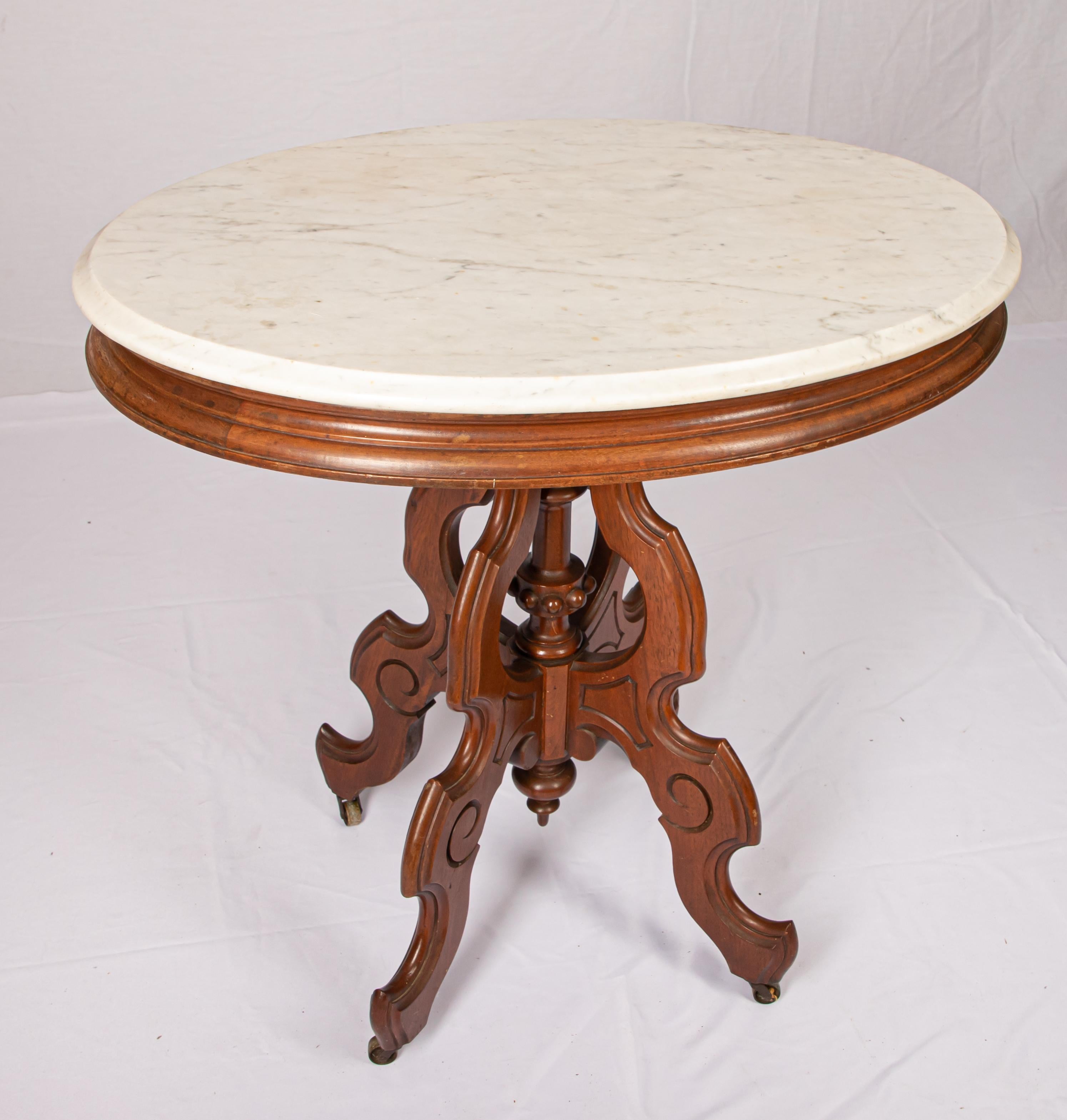 American Victorian Carrera Marble-Top Parlor Table