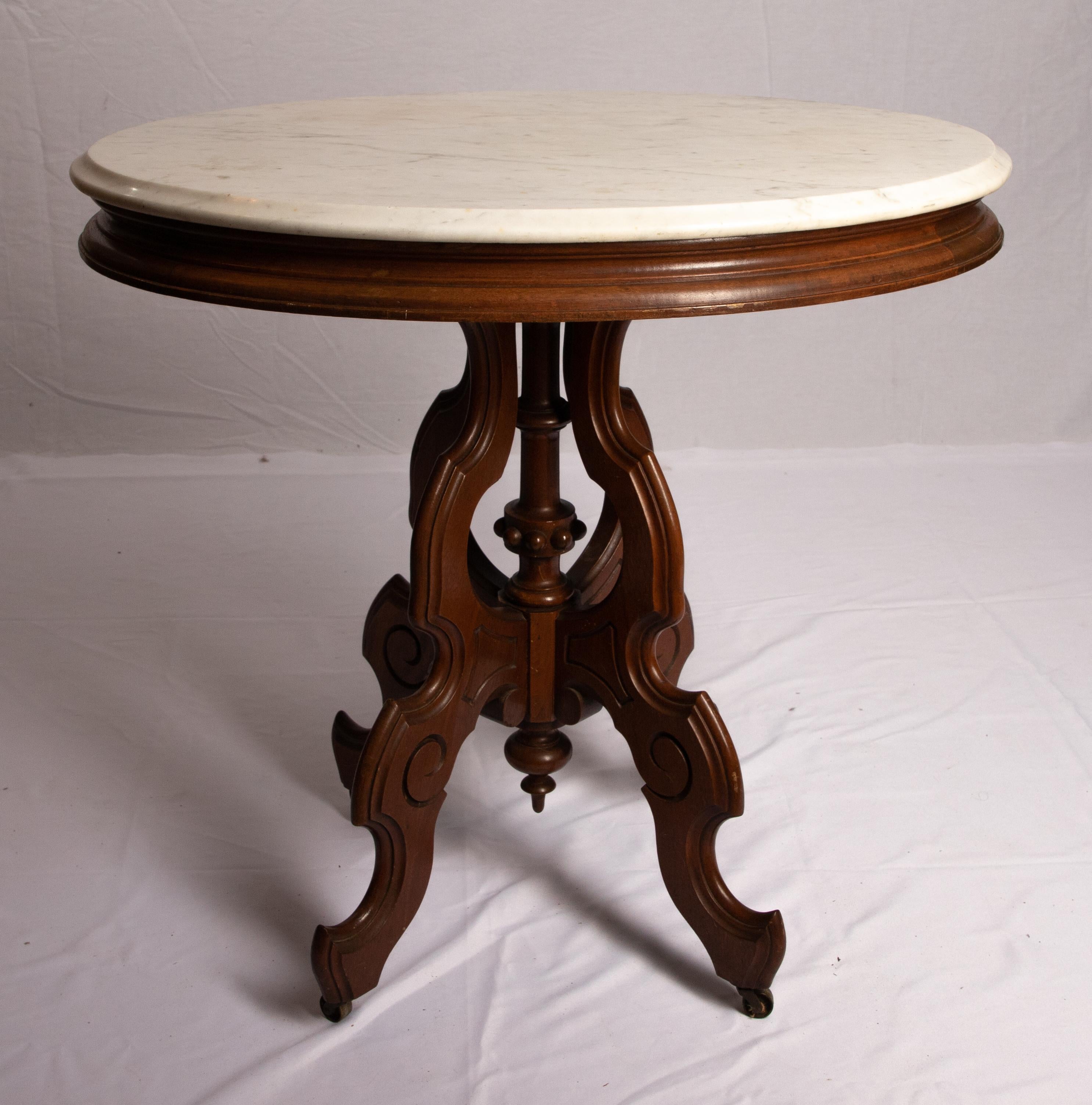 Victorian Carrera Marble-Top Parlor Table 1