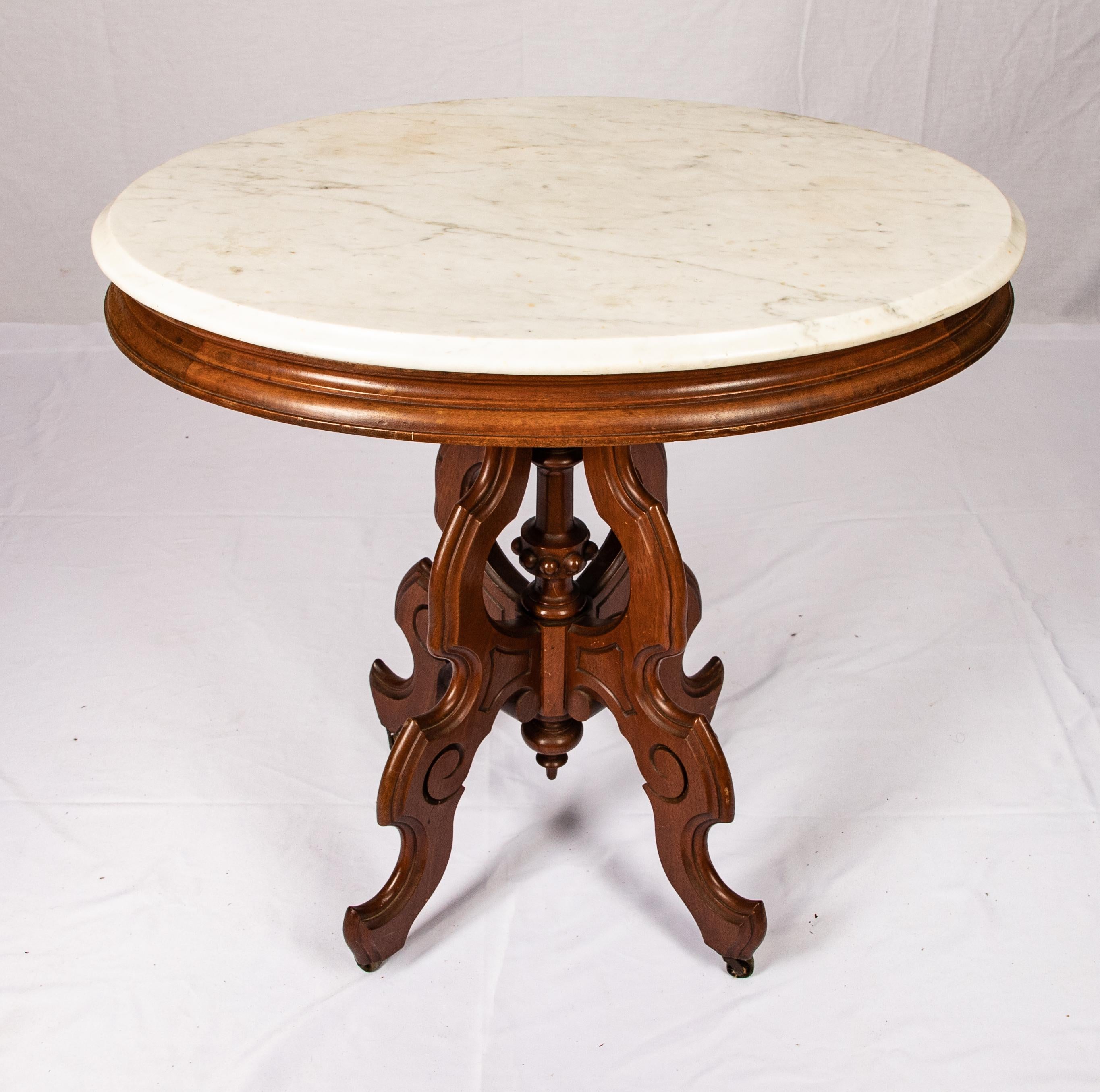 Victorian Carrera Marble-Top Parlor Table 2