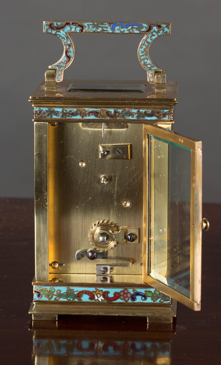 Victorian Carriage Clock with Champleve Decoration c.1890 For Sale at