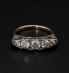 Victorian Carved 1.25 Ct Five Stone Boat Ring 18 KT