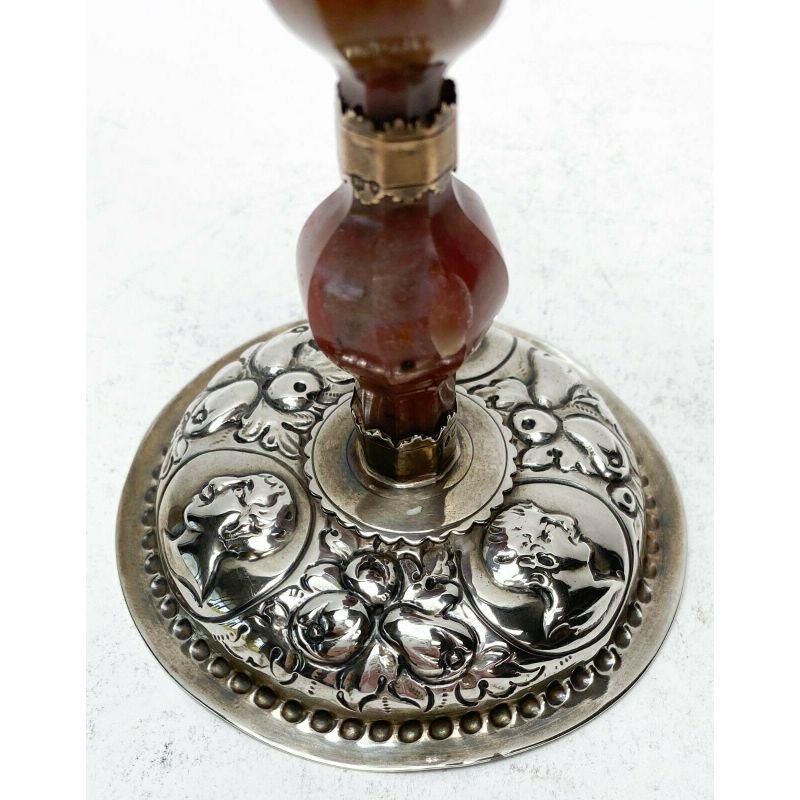 Victorian Carved Agate Silver Mounted Candlestick by Pairpoint Brothers, 1894 For Sale 1