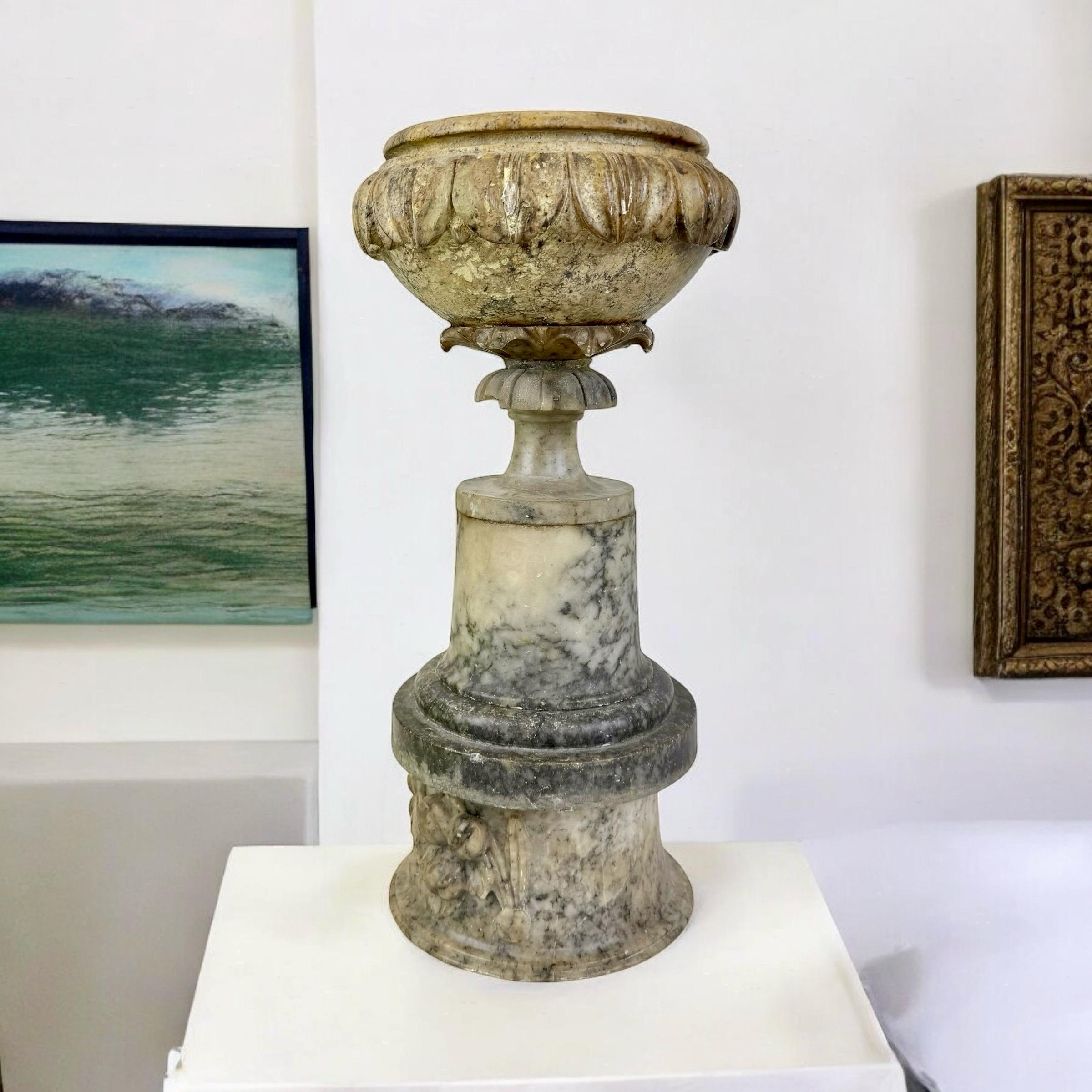 Viktorianische geschnitzte Alabaster Urne / Pflanzgefäß - Möglicherweise Italienisch

Eine hübsche viktorianische Urne aus geschnitztem Alabaster mit einer oberen Schale mit klaren Akanthusblatt-Details, die auf einem abgestuften runden Sockel