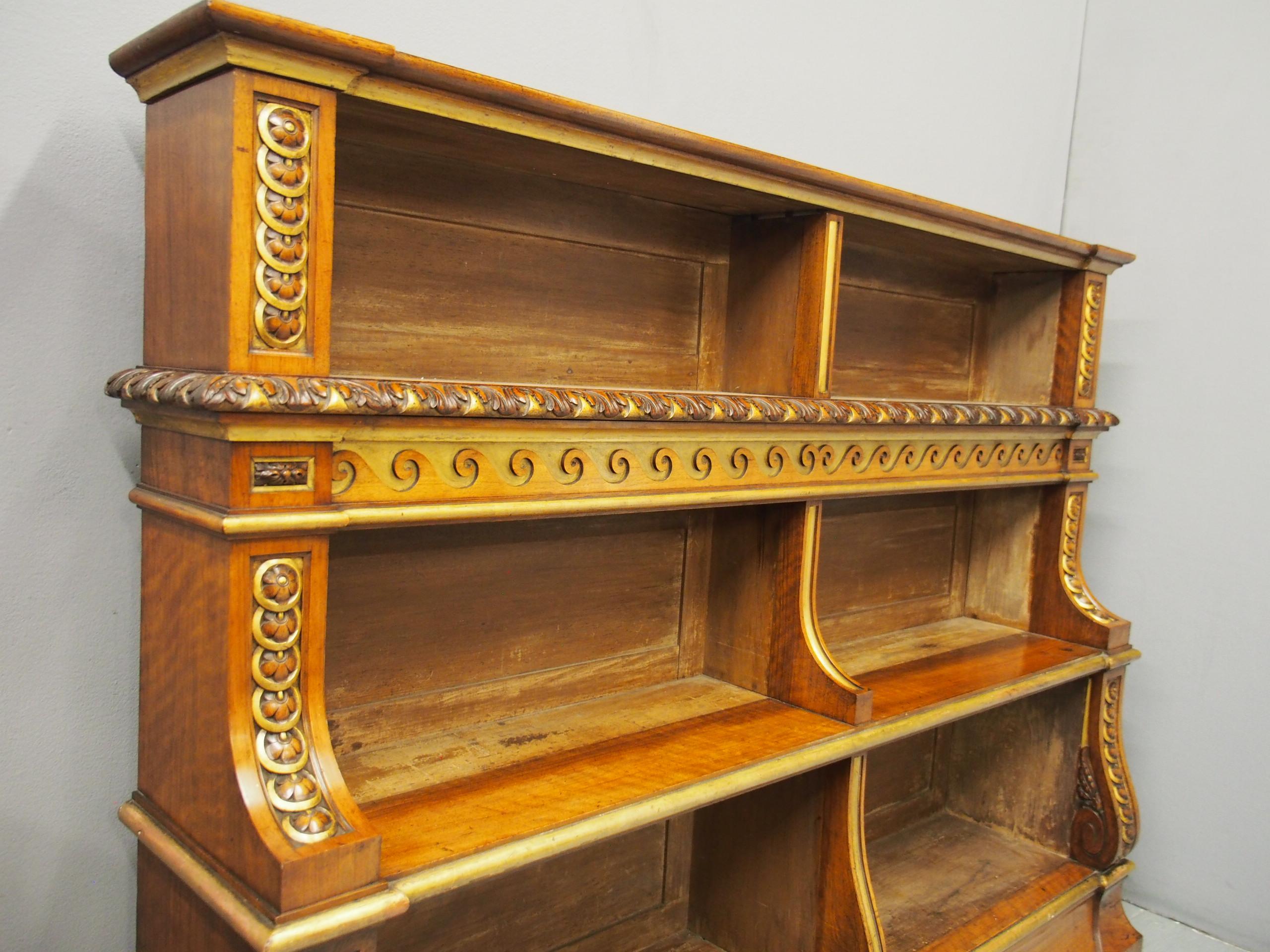 Victorian Carved and Gilded Waterfall Bookcase In Good Condition For Sale In Edinburgh, GB