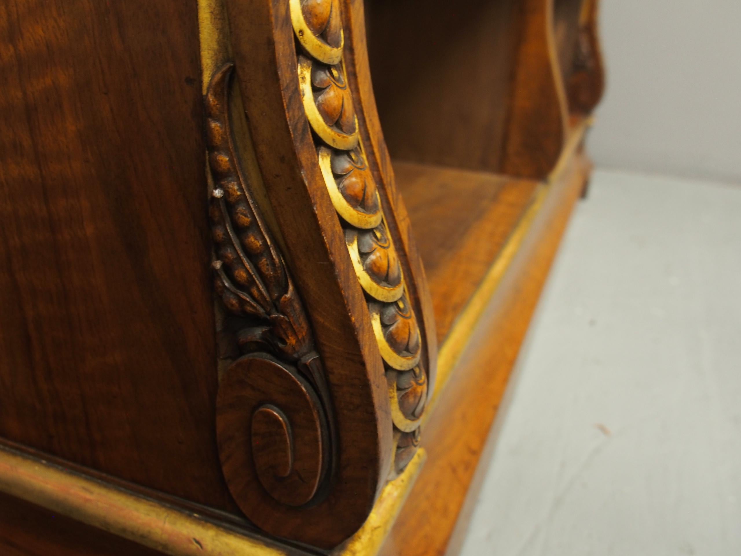 Walnut Victorian Carved and Gilded Waterfall Bookcase For Sale