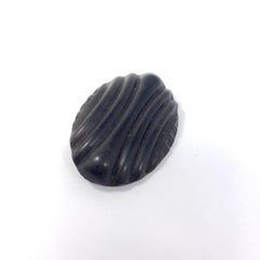 Victorian Carved Bog Oak Pin Brooch, Mourning Jewelry in Black, Brass-Tone