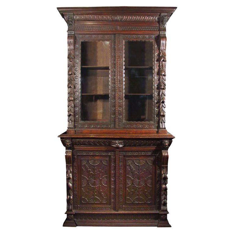 Victorian Carved Bookcase For Sale