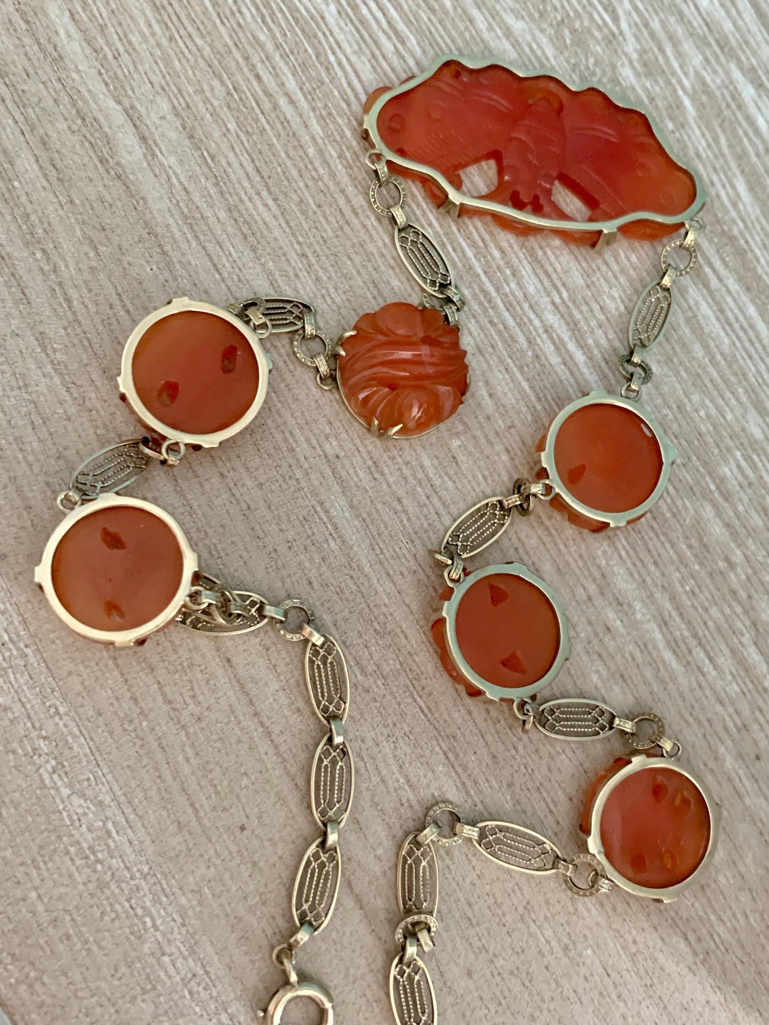 Women's Victorian Carved Carnelian 14 Karat Yellow Gold Filigree Necklace