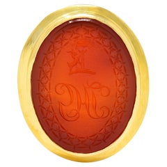 Victorian Carved Carnelian 18 Karat Yellow Gold Signet Antique Intaglio Ring