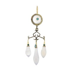 Victorian Carved Chalcedony and Turquoise Chandelier Earrings